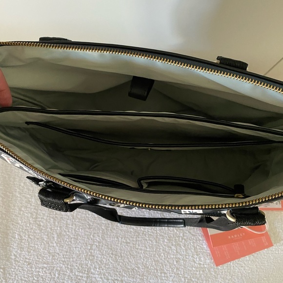 Radley London Large Zip-Top Tote Bag with laptop sleeve in navy print. - Picture 7 of 9